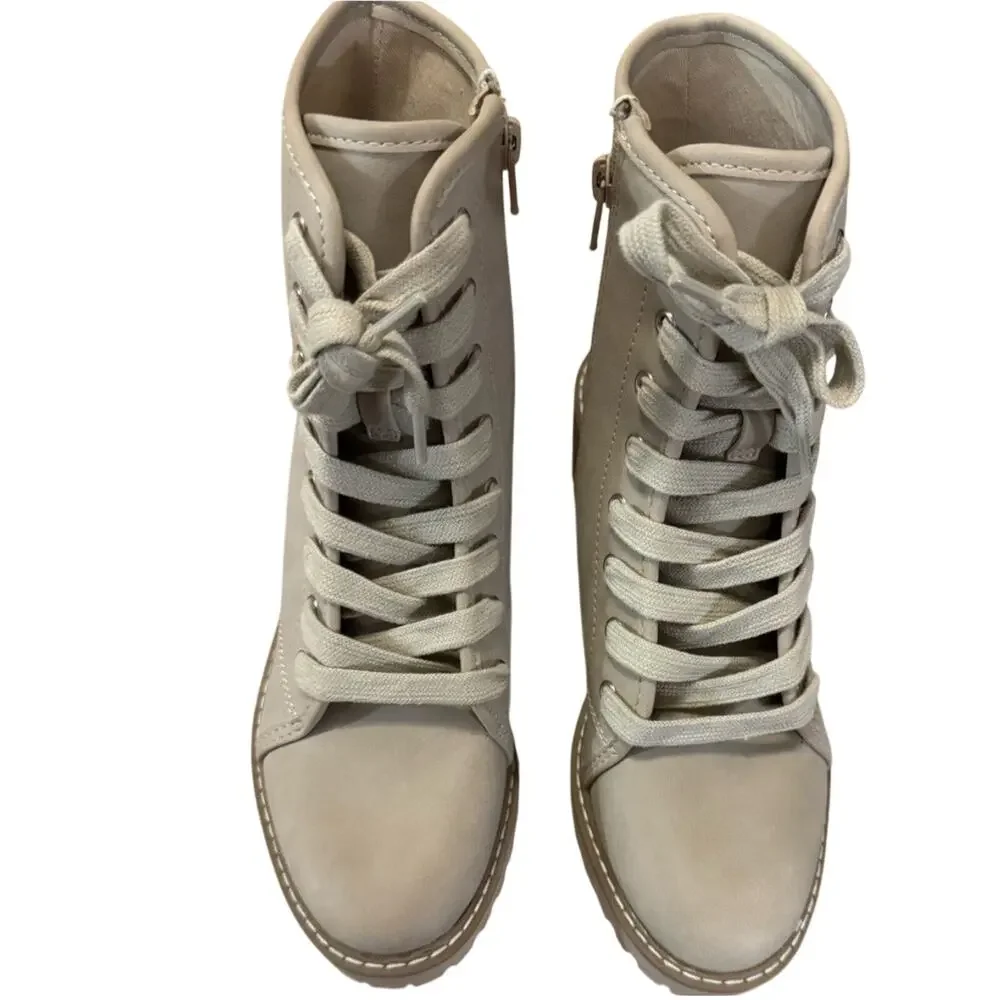 DV Dolce Vita Rachal Women’s 7.5 Stone Lace Up Ankle Boots Chunky Heel